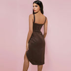 Strappy Sleeveless Striped Midi Bodycon Dress HI1217
