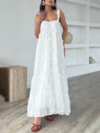 Pretty Flower Decor A - Line Layered Loose Maxi Dress
