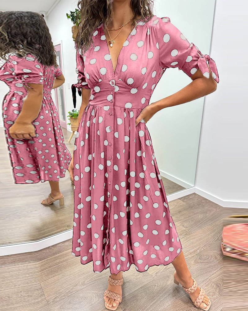 Soledad Aesthetic V Neck Dress with Polka Dots Evening Wear Edit