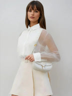Puff Sleeve Lapel Organza Transparent Top
