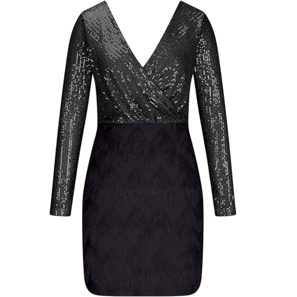 Amalberga Aesthetic Heidi Mode Sequin Dress with V Neck Statement Occasion Edit