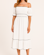 Jamie Aesthetic Off the Shoulder Midi Dress Evening Wear Edit