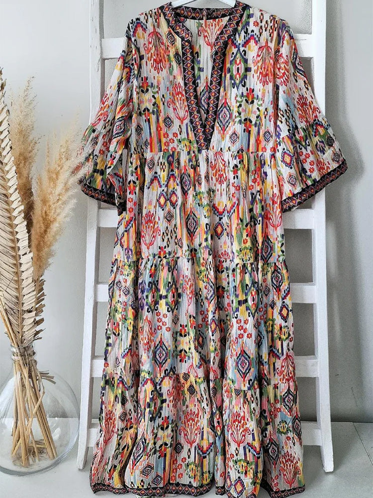 Attractive 3/4 Sleeve Print Midi Dress