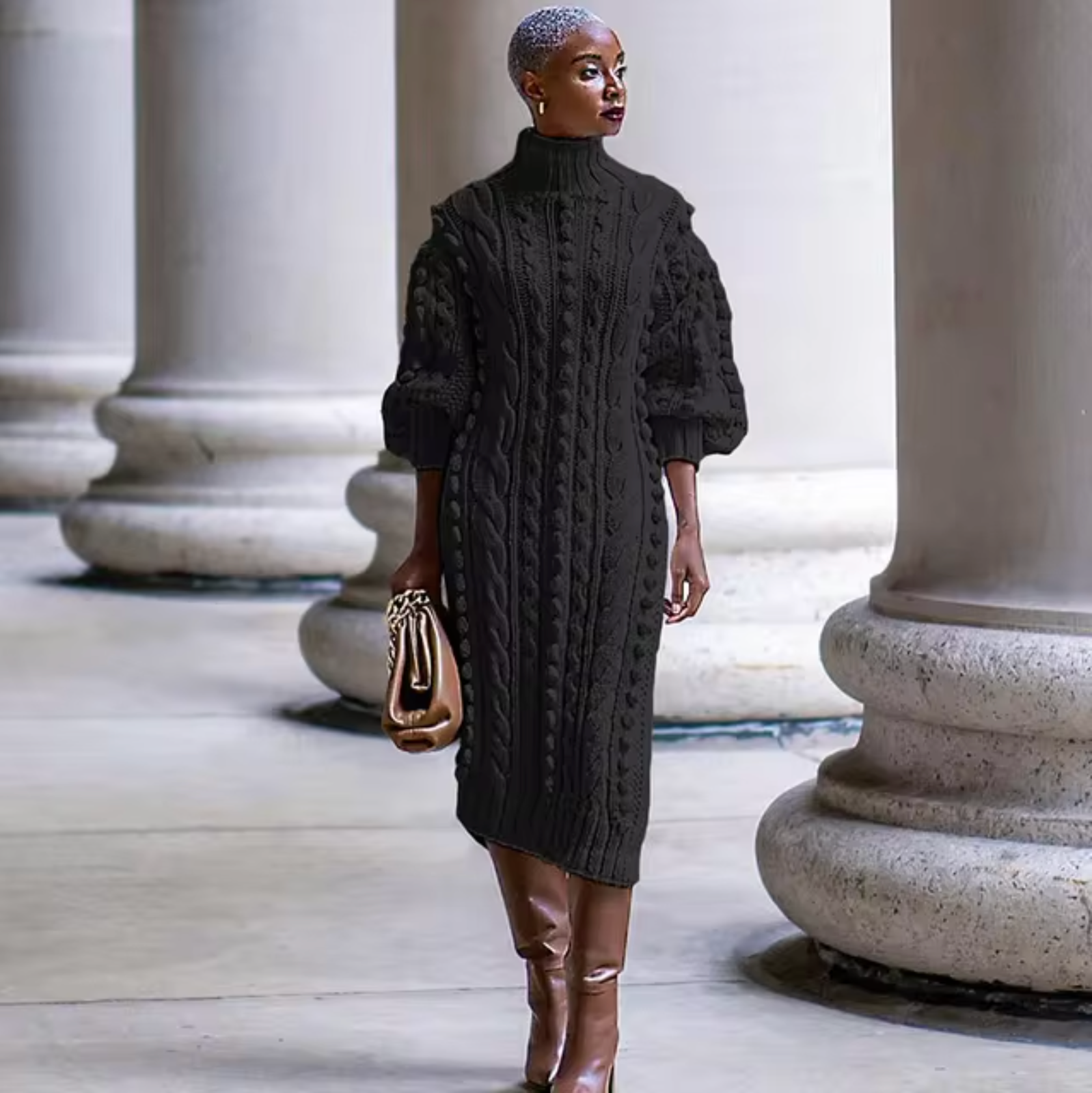 Classic Mariana High Neck Rib Dress for Modern Fashion Wear