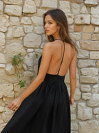 Always Elegant Solid Halter Long Dress