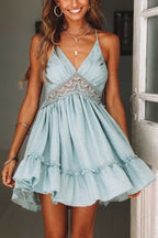 Alida Boutique Casual Sleeveless Backless Lace Mini Dress Elevated Occasion Wear