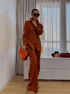 Sparkle Zip Coat Loose Pants Set