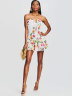 Ruched Stretch Bustier Lace - Trim Mini Dress