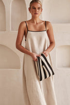 Agustina Luxe Long Contrasting Linen Dress Elevated Occasion Wear