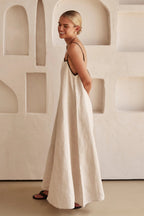 Agustina Luxe Long Contrasting Linen Dress Elevated Occasion Wear