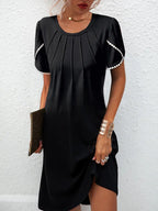 Champagne Print Round Neck Mini Dress