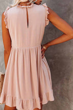 Florcoo Solid Color Ruffled Waist Mini Dress