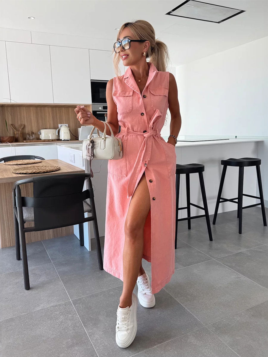 UrbanEase Belted Denim Jumpsuits