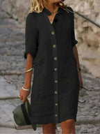 Josefina Statement Summery Linen Shirt Dress Elevated Occasion Wear