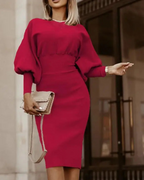 Naomi Luxe Midi Dress with Puff Sleeves Everyday Edit