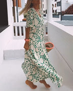 Yoselin Boutique Loose Fitting V Neck Dress with Print Chic Silhouette Collection