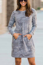 Florcoo Casual Loose Round Neck Camouflage Mini Dress