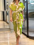 Casual Lapel Neck Waist Print Shirt Dress