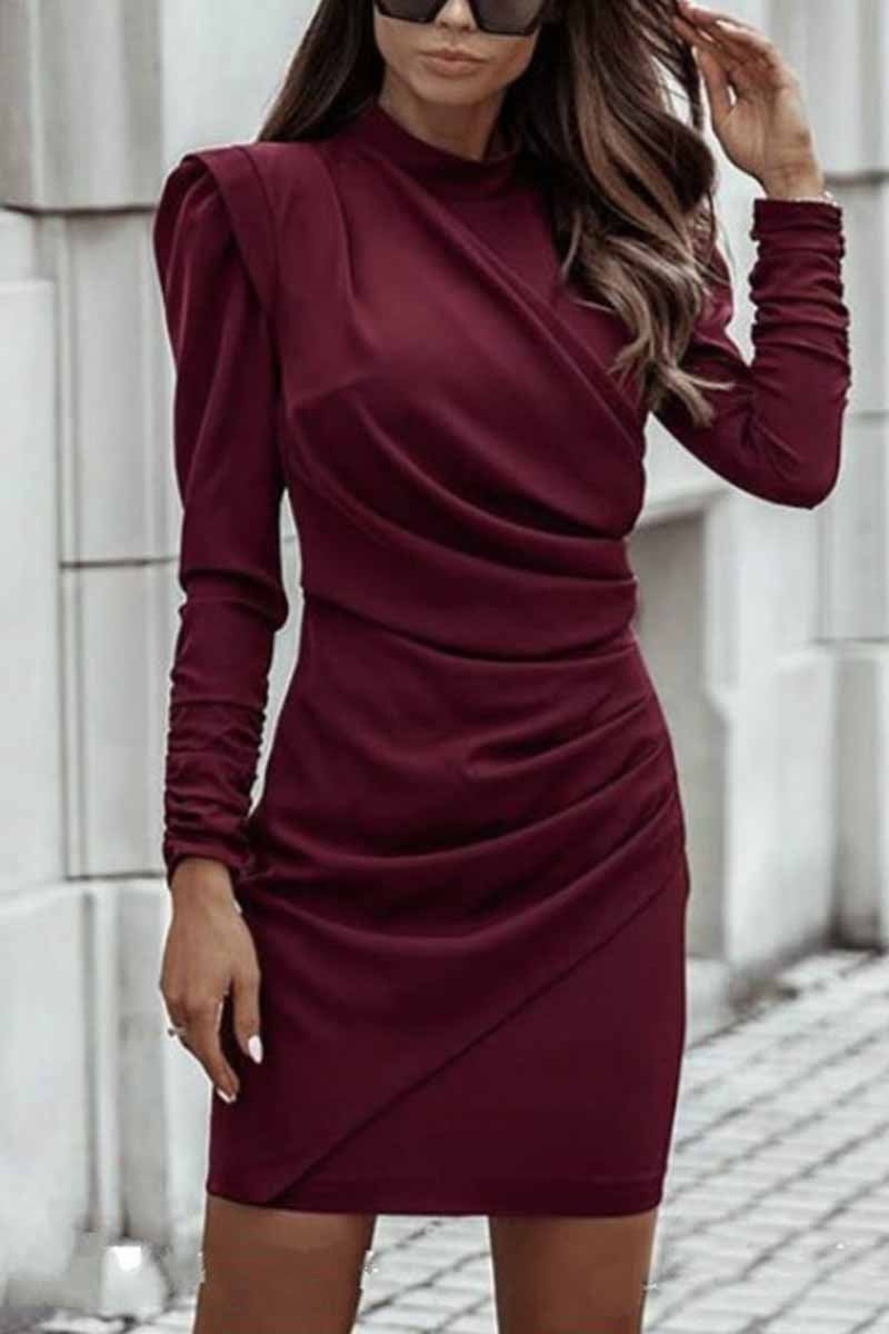 Florcoo Irregular Solid Collar Mini Dress