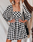 Brownstone Plaid Adjustable Balloon Sleeve Dress FINAL