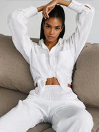 Casual Loose Minimalist Cotton Shirt & Pants Matching Set