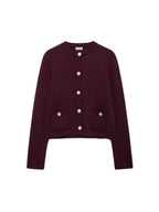 Gold Decorated Row Button Short Knitted Cardigan