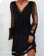 Fabiana Exclusive Cocktail Dress with Glitter Sleeves and Deep V Neck Elevated Occasion Wear