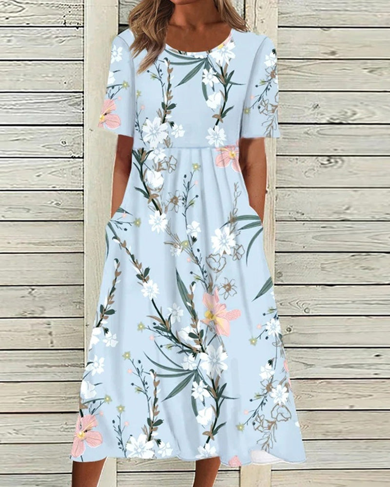 Karen Premium Printed Dress with Short Sleeves Statement Occasion Edit