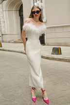 Ostrich Feather Deep V Bodycon Party Dress