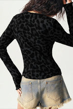 Leopard Print Mesh Button Front Crop Top
