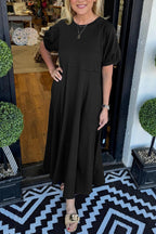 Women's Puff Sleeve Round Neck Long Dress