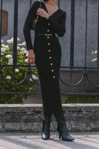 Long Sleeve Button Sweater Dress