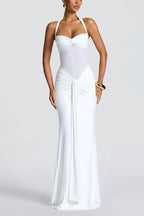 Mesh Paneled Fishtail Sash Bodycon Party Dress