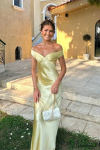 Chic Satin Off Shoulder Open Back Party Dress