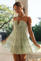 Solid V Neck Patchwork Cami Mini Dress