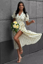 Printed Puff Sleeve Cotton Midi Dress