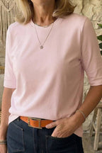 Basic Crew Neck Elbow-Length Sleeve T-Shirt