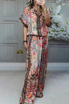 Boho Printed Fringe-Accented Loose Blouse