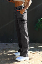 Washed denim multi-pocket non-stretch overalls