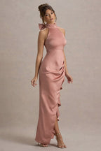 HighNeck Lace Slit Party Dress