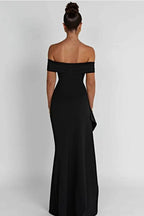 Leah Minimalist Off the Shoulder Maxi Dress with a High Slit Chic Silhouette Collection