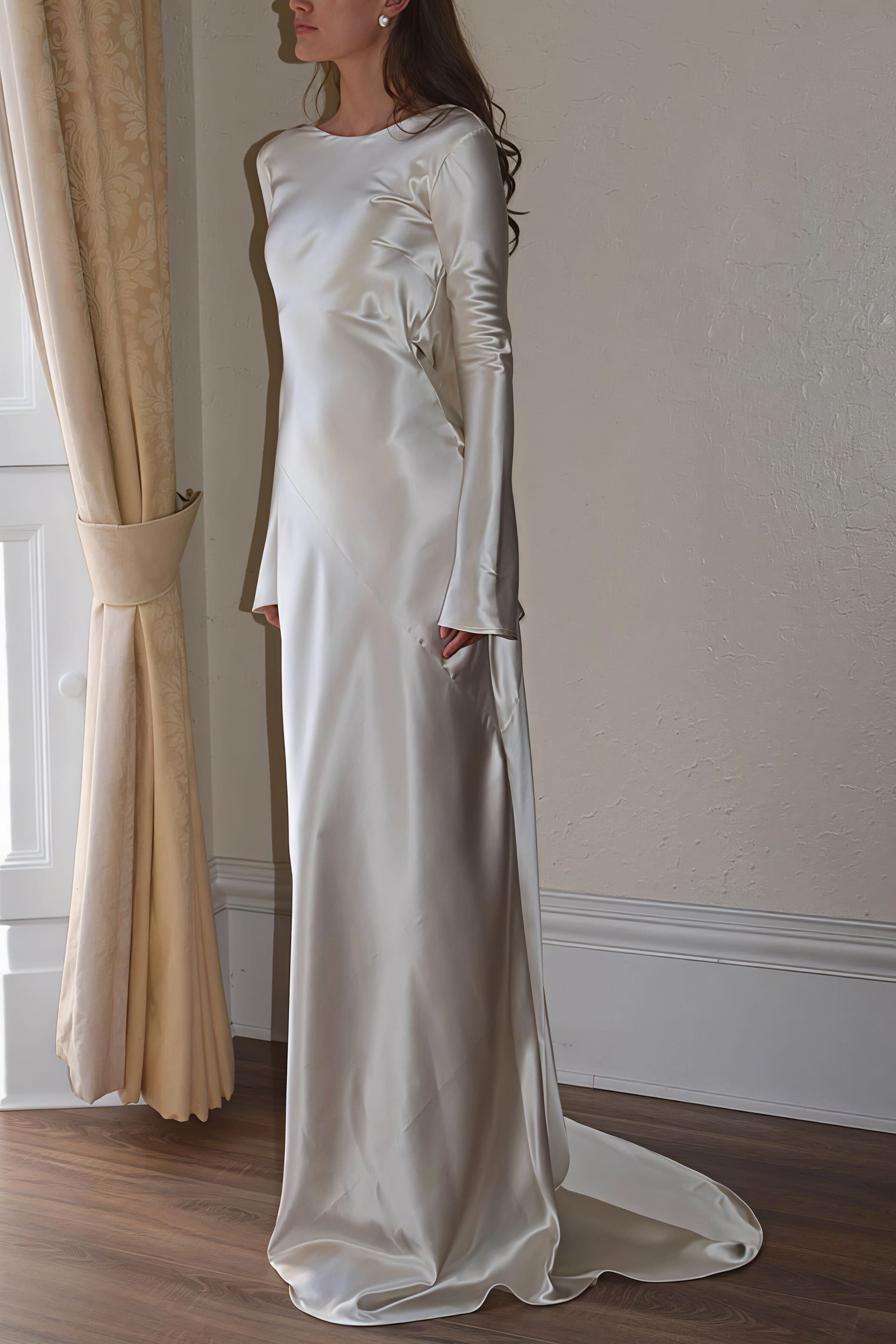 Satin Solid Crew Neck Backless Mermaid Elegant Maxi Dress