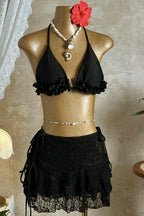 Lace Ruffle Bikini Three Piece Swim Set