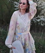 Bow Belt Long Sleeve Floral Dress