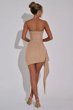 Sparkling Strapless Tie Bodycon Mini Party Dress