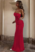 Solid Satin Ruched Slim Strapless Formal Dress