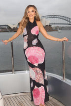 Halter Neck Floral Bodycon Maxi Dress