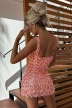 Trendy Tassel Backless Short Cami Split Sequin Dress