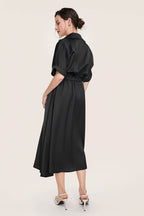 Black Short Sleeve Pleat Detail Shirt Dress