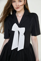 Black Bowknot Decor Balloon-Skirt Mini Dress
